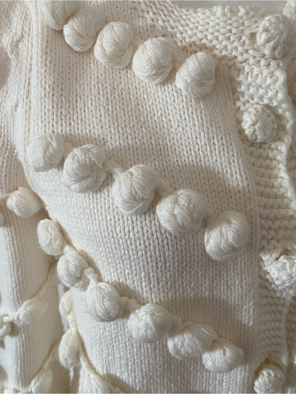 Vita Grace Ivory Bobble Knit Cardigan Balloon Sleeve Tie Waist Cotton M - Picture 2 of 16